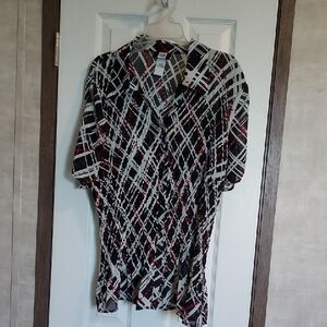 Studio 1940 Black and White Checkered Blouse with Red Accents